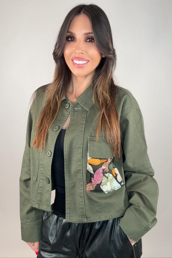 Olive Sequins Contrast Jacket Born To Glam