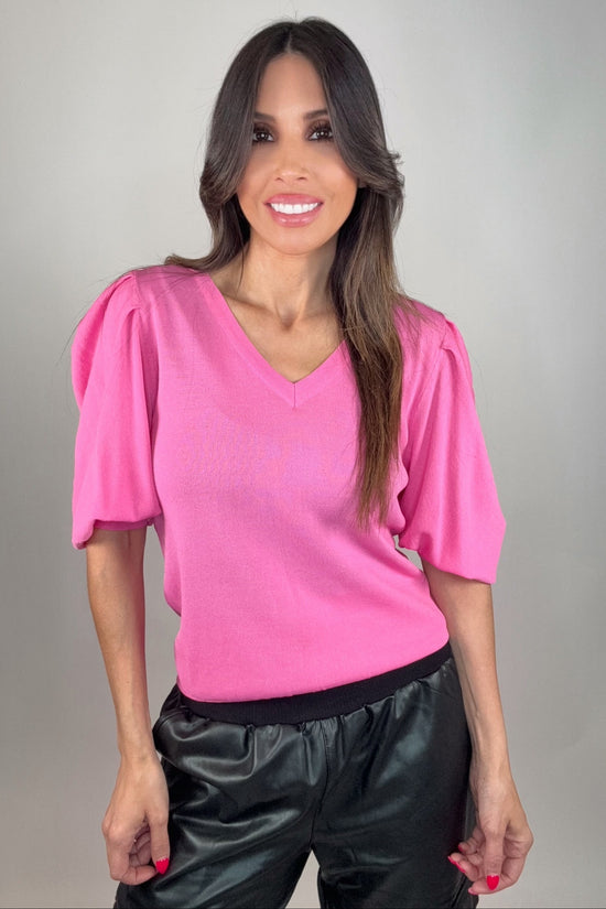 Pink Puff Slv V-Neck Sweater - Born To Glam Born To Glam