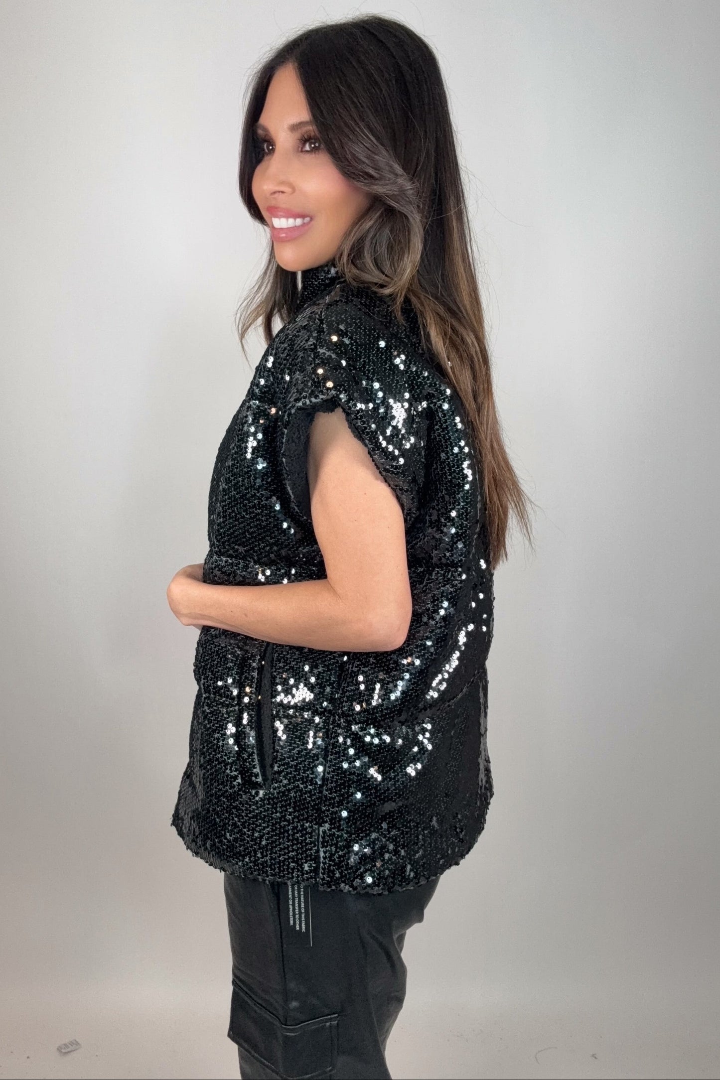 Black Sequin Puff Vest - Born To Glam Born To Glam
