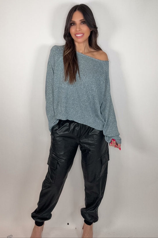 Black Contrast Rib Band Trim Faux Leather Jogger - Born To Glam Born To Glam