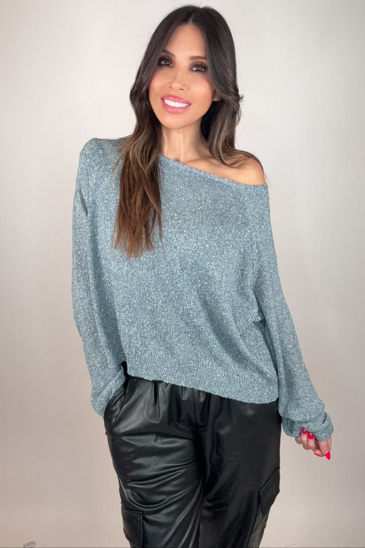 Light Knit Melange Boat Neck Sweater - Born To Glam Born To Glam