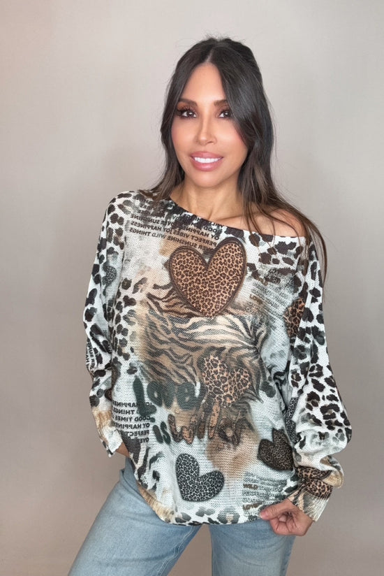 Love Animal Print Round Neck Knit Printed Sweater - Born To Glam Born To Glam