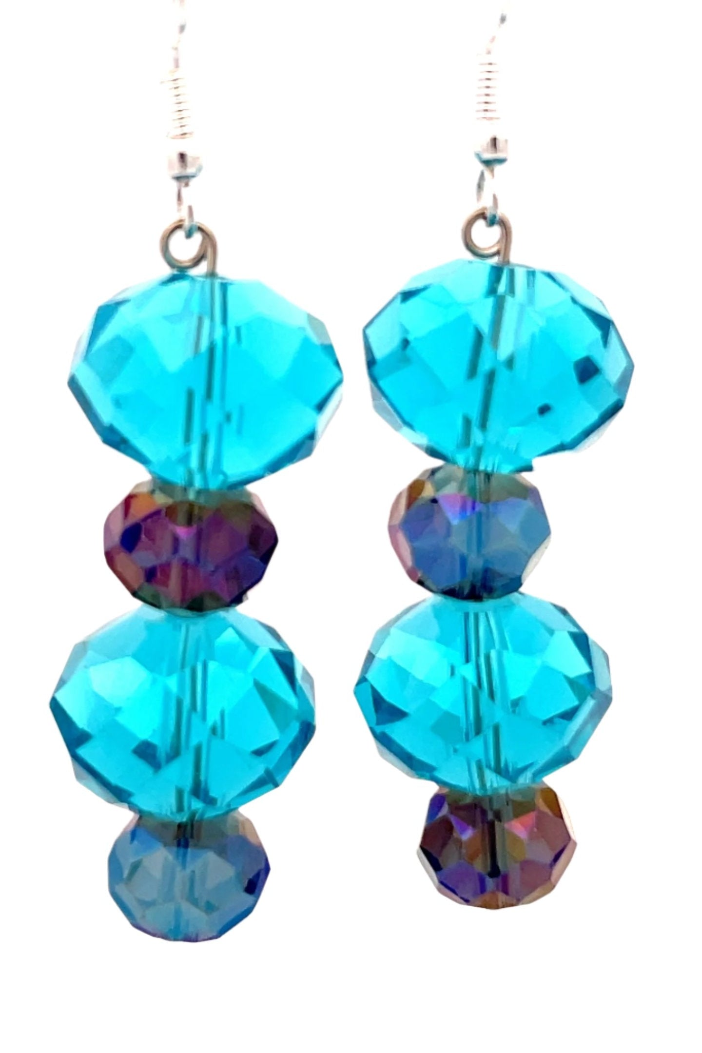 Sky Blue Double Tier Crystal Rondelle Earrings - Born To Glam Born To Glam