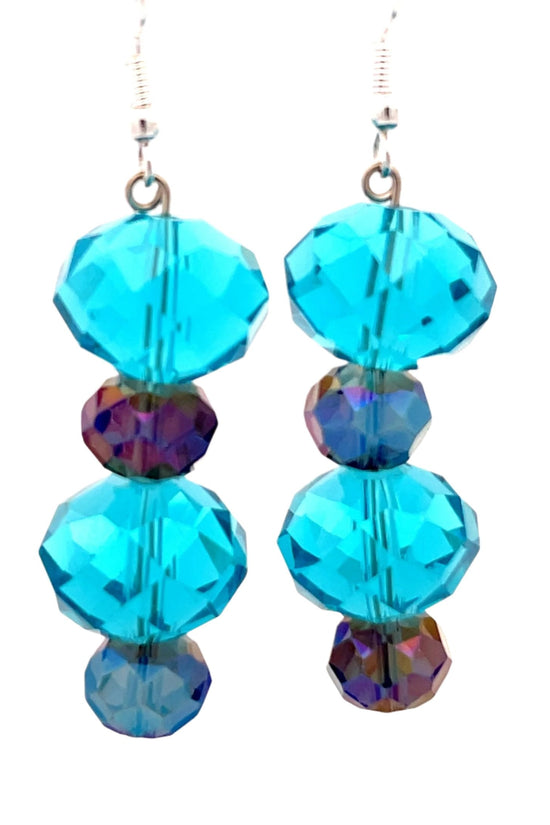 Sky Blue Double Tier Crystal Rondelle Earrings - Born To Glam Born To Glam