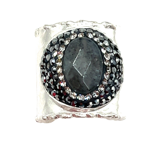 Gemstone & Crystal Adjustable Cuff Ring - Born To Glam Born To Glam