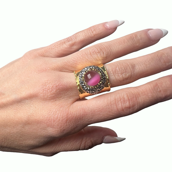 Gemstone & Crystal Adjustable Cuff Ring - Born To Glam Born To Glam