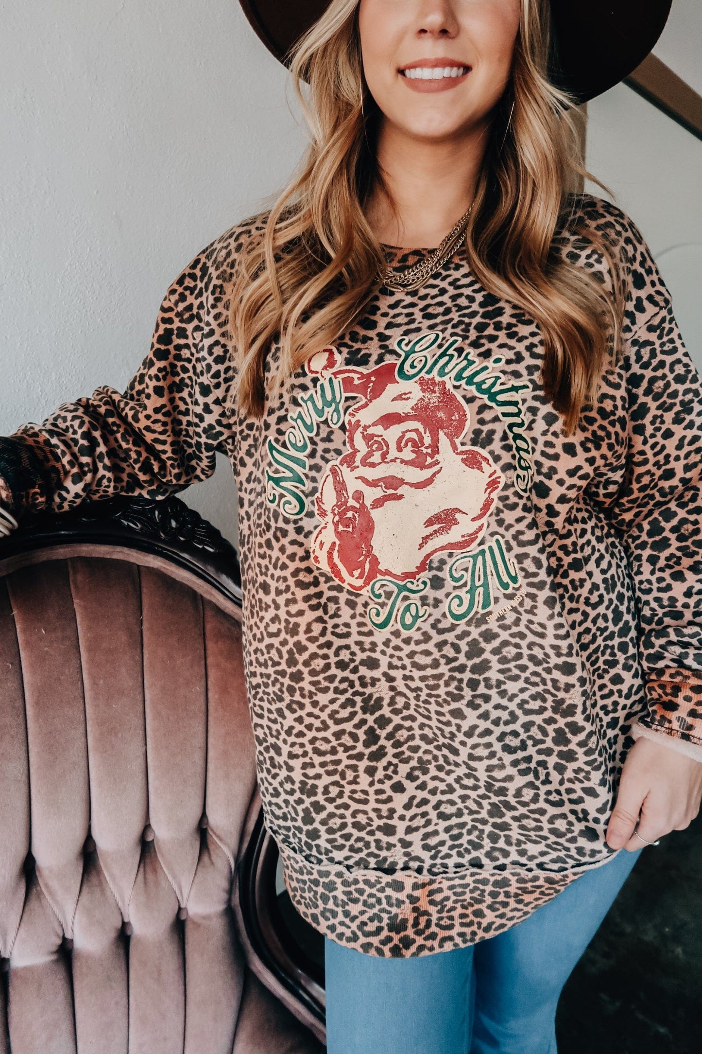 Vintage Santa Leopard Scoop Sweatshirt - Born To Glam Born To Glam