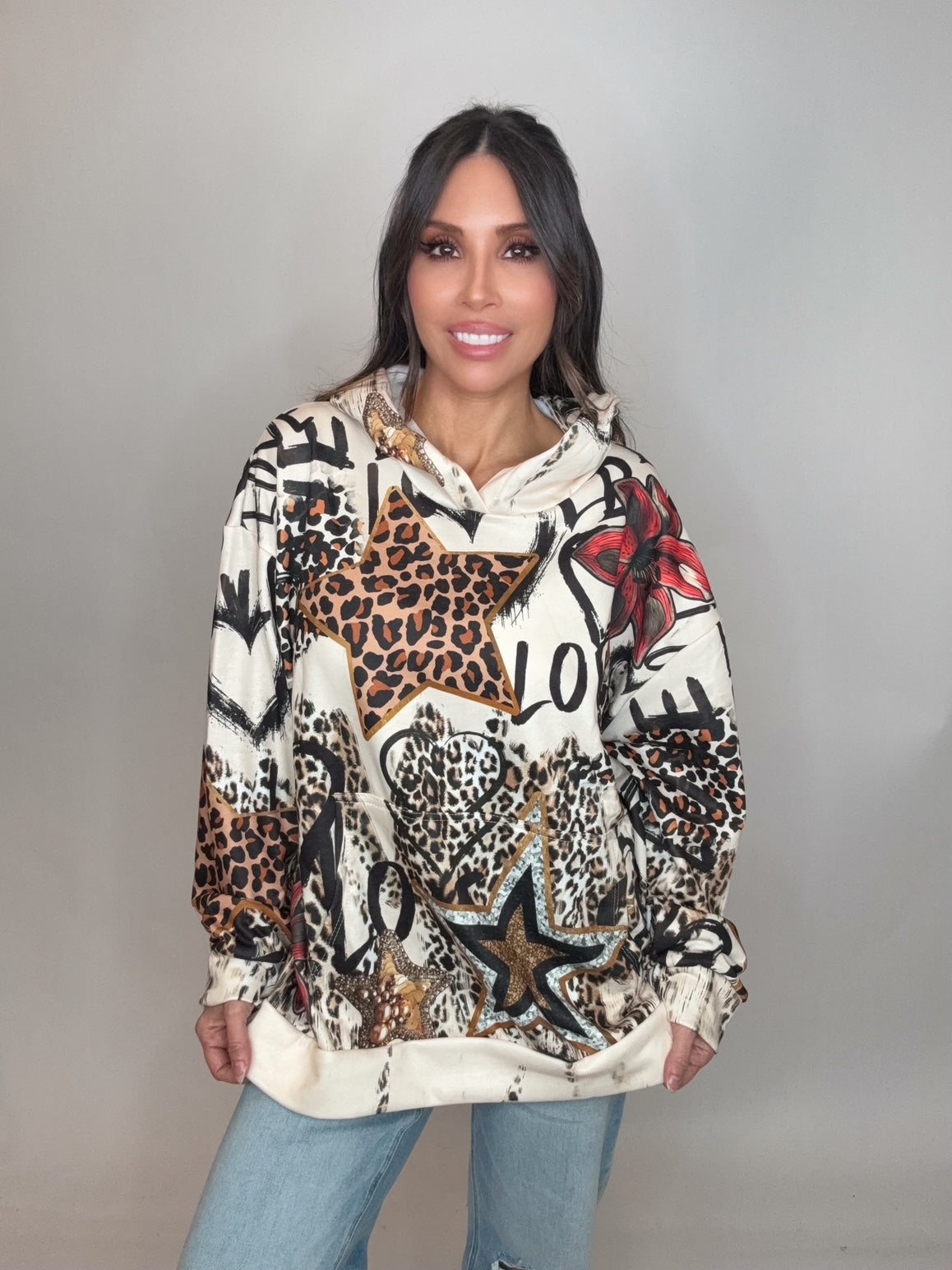 Star Print Hoodie Sweatshirt - Born To Glam Born To Glam