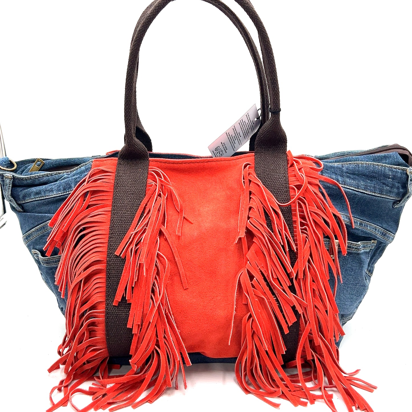 Denim Suede Fringe Crossbody Bag - Born To Glam Born To Glam