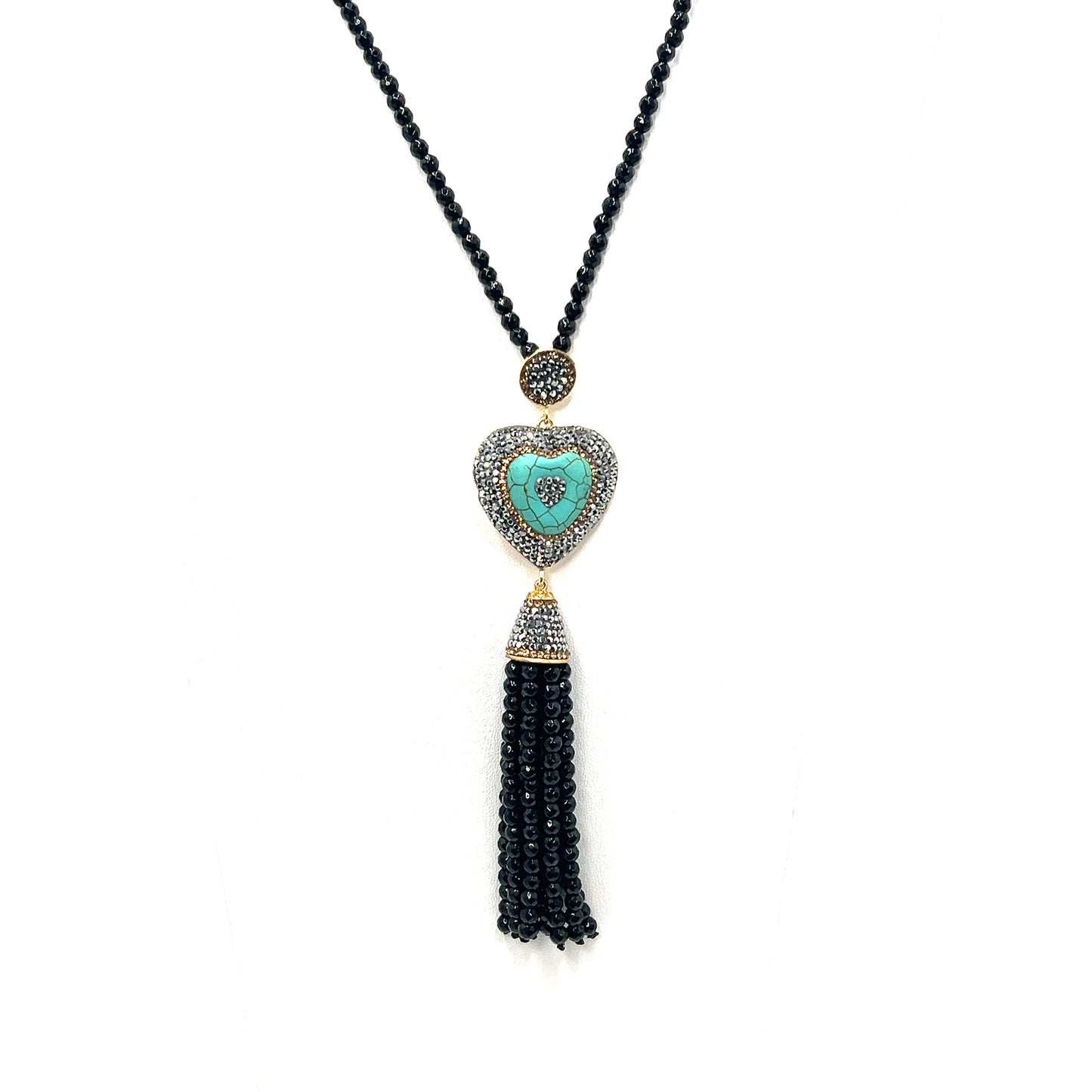 Turquoise Hematite Gemstone Heart Necklace - Born To Glam Born To Glam
