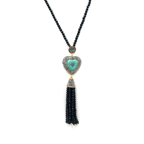 Turquoise Hematite Gemstone Heart Necklace - Born To Glam Born To Glam