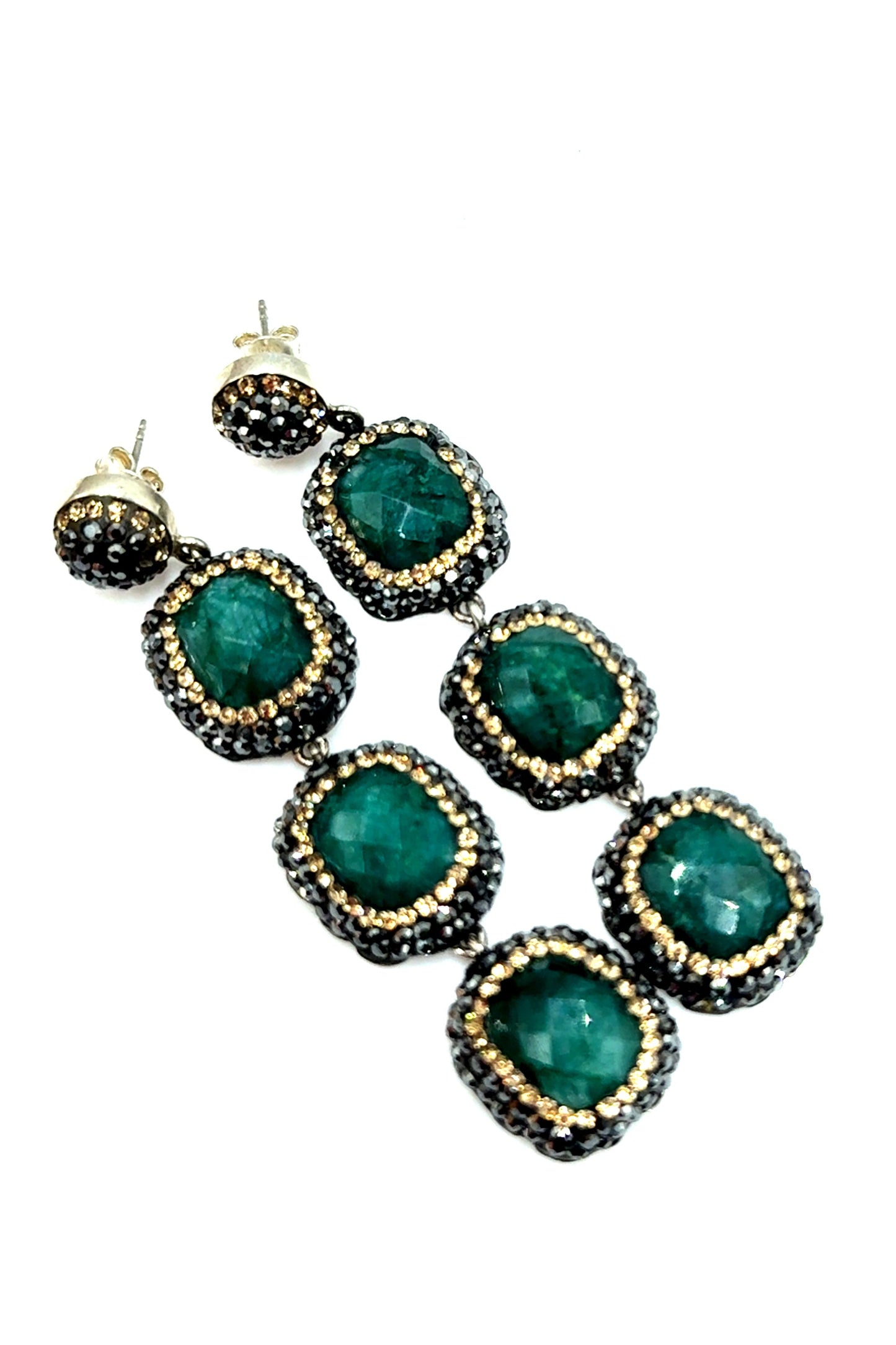 Emerald & Crystal Triple Tier Dangle Earring Born To Glam