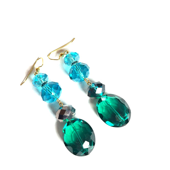 Teal Green Long Crystal Dangle Earring - Born To Glam Born To Glam