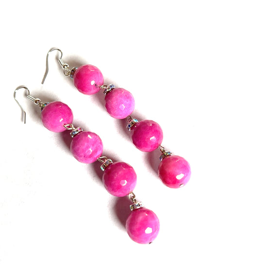 Pink Gemstone Long Crystal Dangle Earring - Born To Glam Born To Glam