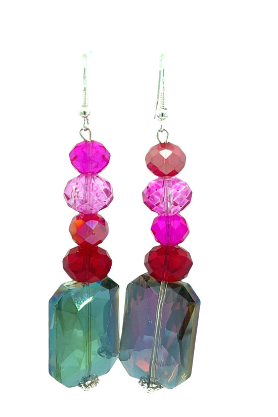 Multicolored beaded earrings on a white background Born To Glam
