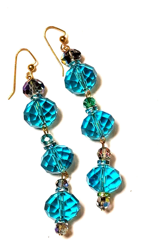 Long Turquoise Dangle Crystal Earring - Born To Glam Born To Glam