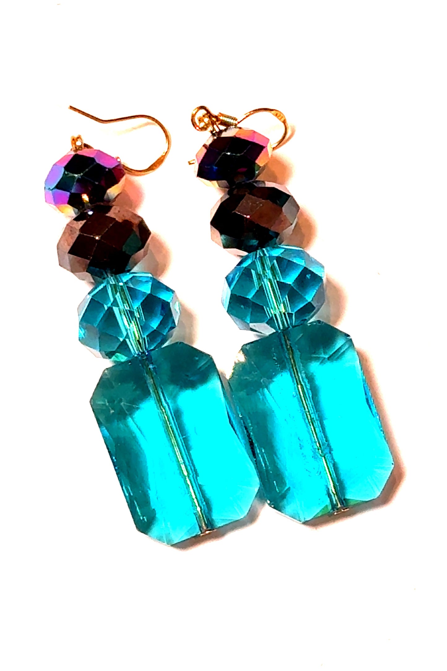 Purple Turquoise Rectangle Drop Earring - Born To Glam Born To Glam