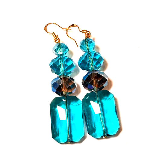 Purple Turquoise Rectangle Drop Earring - Born To Glam Born To Glam