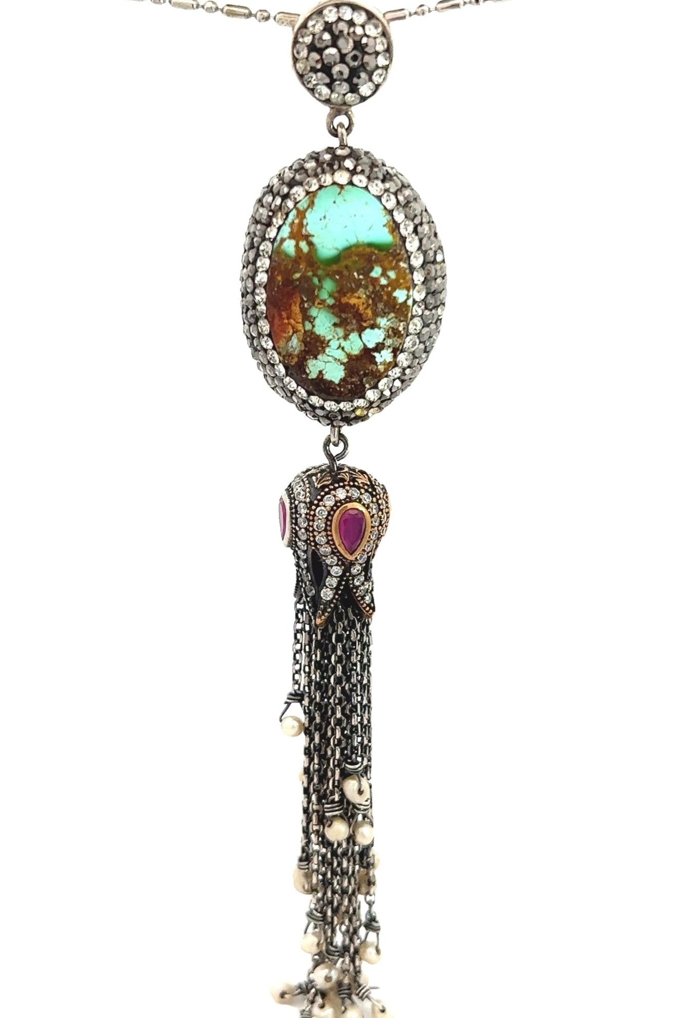 Turquoise Mini Pearl Ruby Gemstone Pendant - Born To Glam Born To Glam