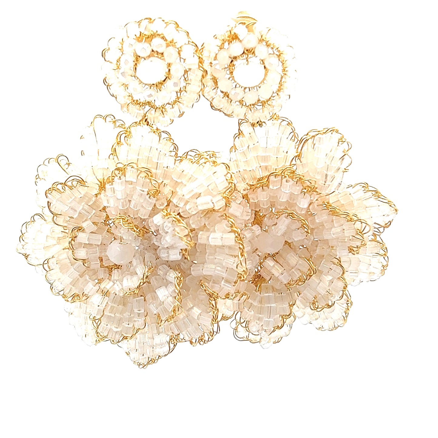 Ivory & Gold Floral Crystal Statement Earring - Born To Glam Born To Glam