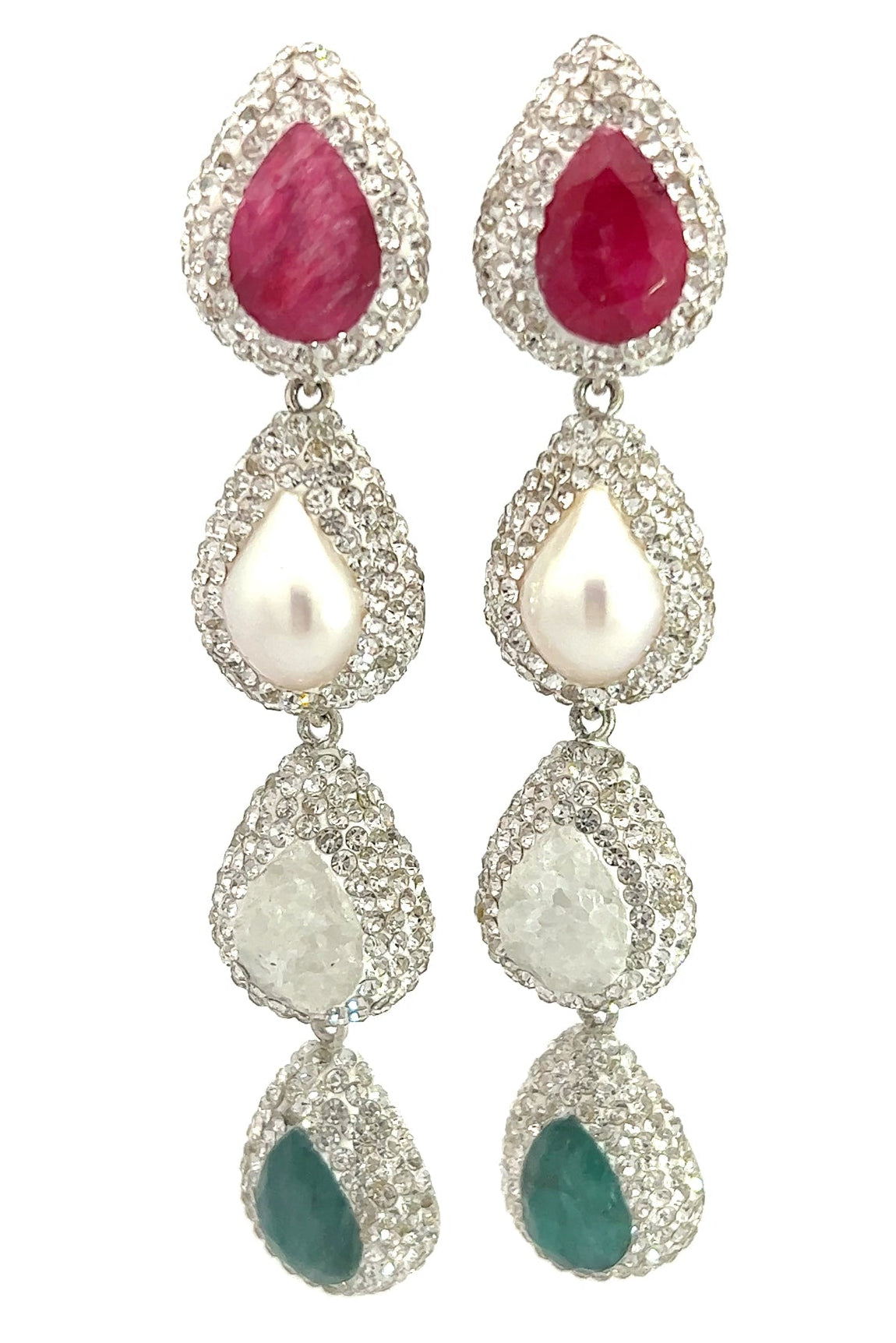 White Crystal Gemstone Long Sterling Silver Earring - Born To Glam Born To Glam