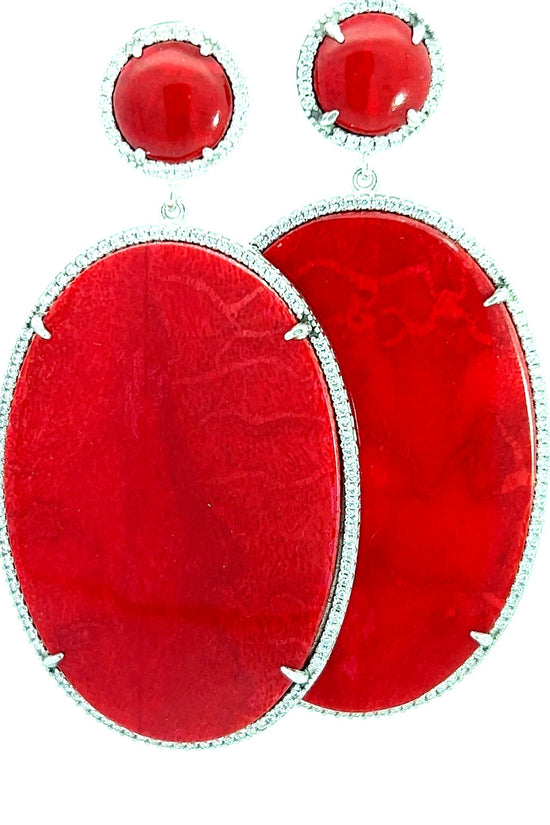 Red Coral and CZ Sterling Silver Statement Earring - Born To Glam Born To Glam