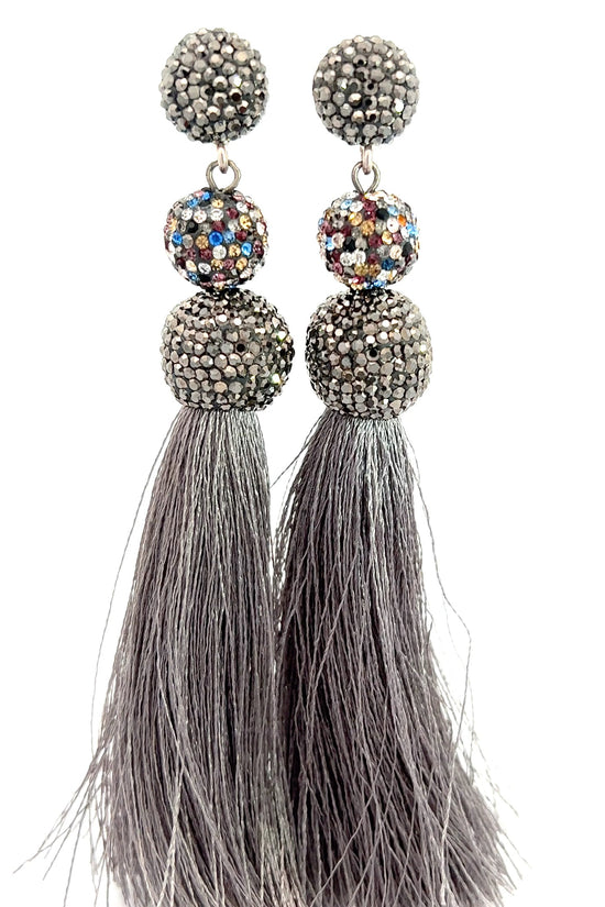 Multicolor & Silver Sterling Silver Gray Thread Tassel Earring - Born To Glam Born To Glam