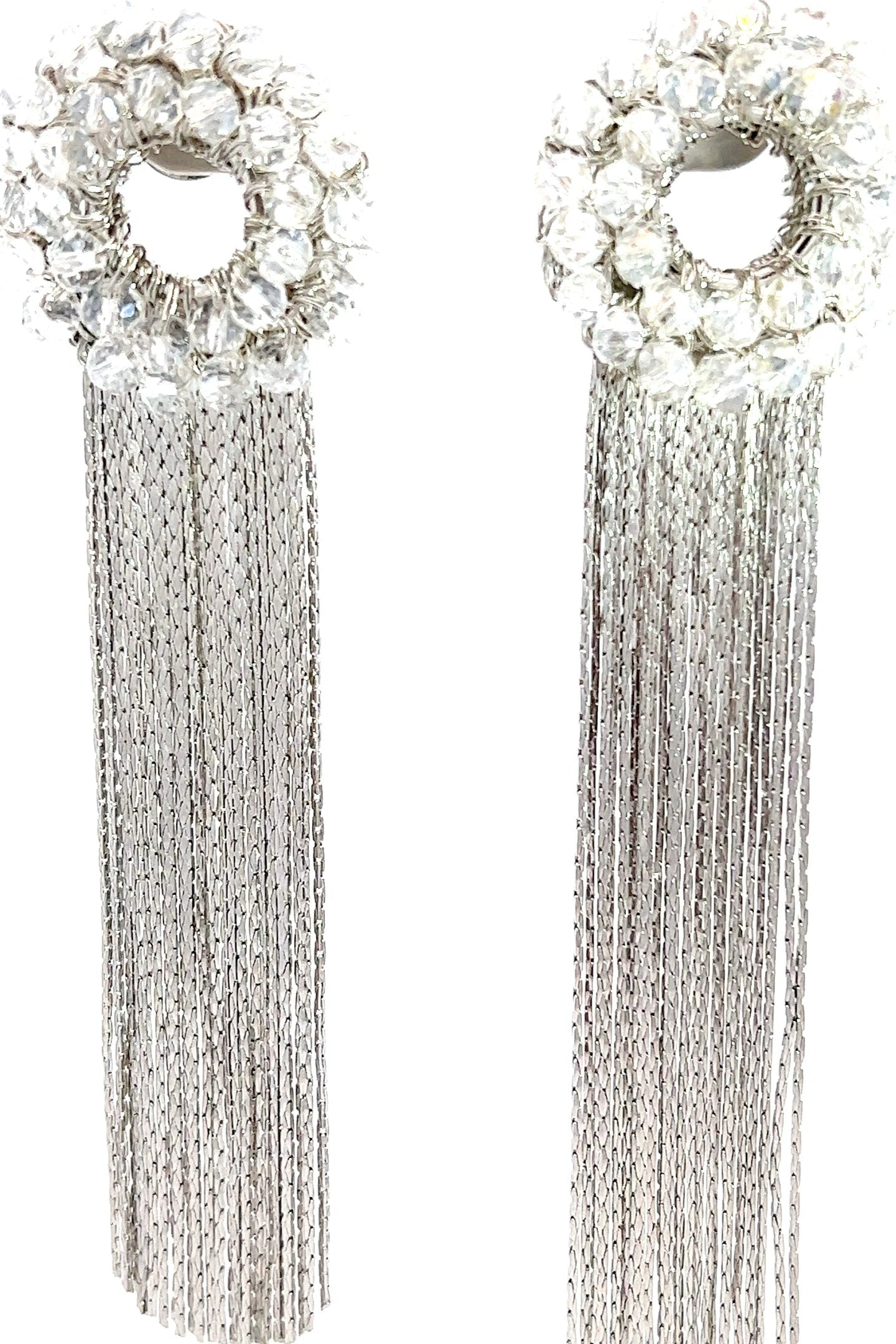 Silver Fringe & Clear Crystal Statement Earring - Born To Glam Born To Glam