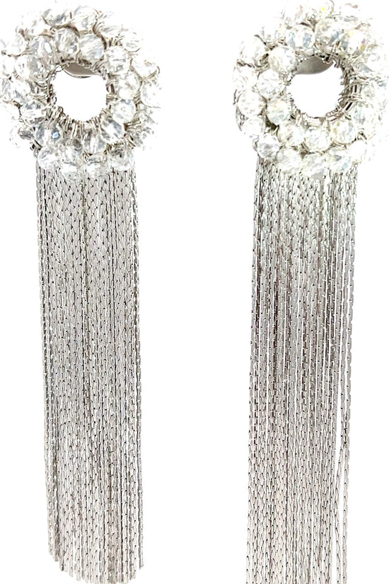 Silver Fringe & Clear Crystal Statement Earring - Born To Glam Born To Glam