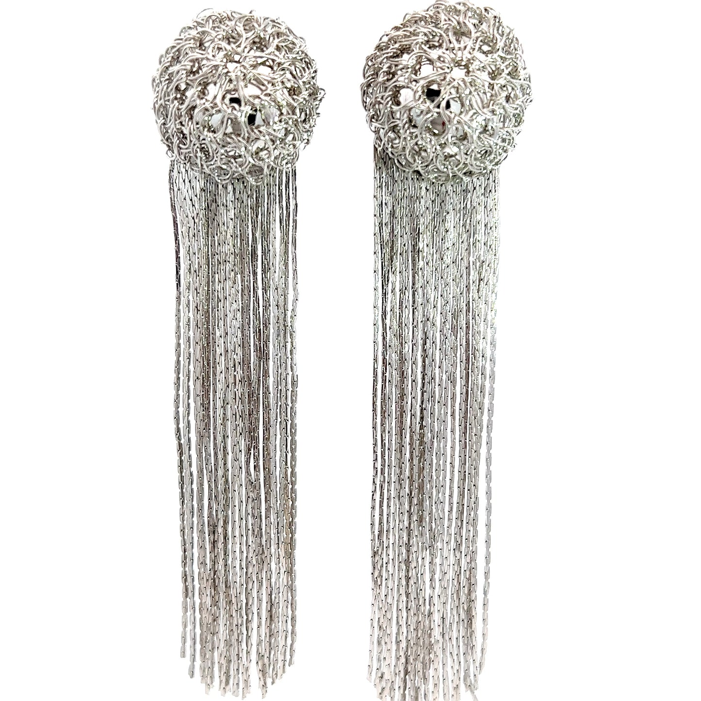 Silver Sphere Long Fringe Earring - Born To Glam Born To Glam