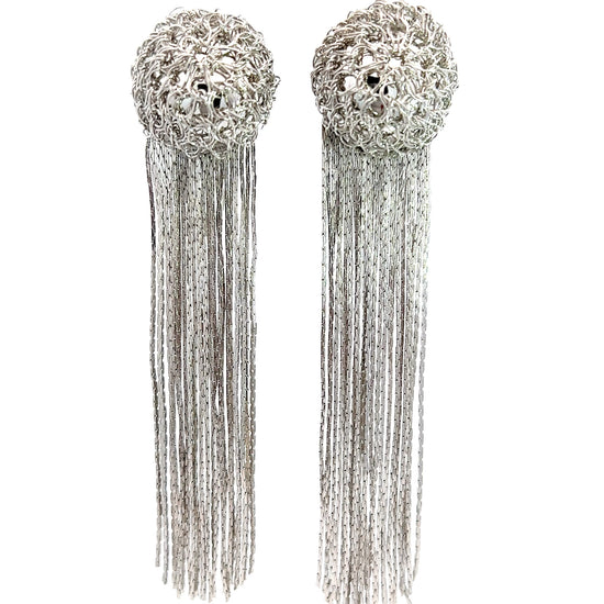 Silver Sphere Long Fringe Earring - Born To Glam Born To Glam