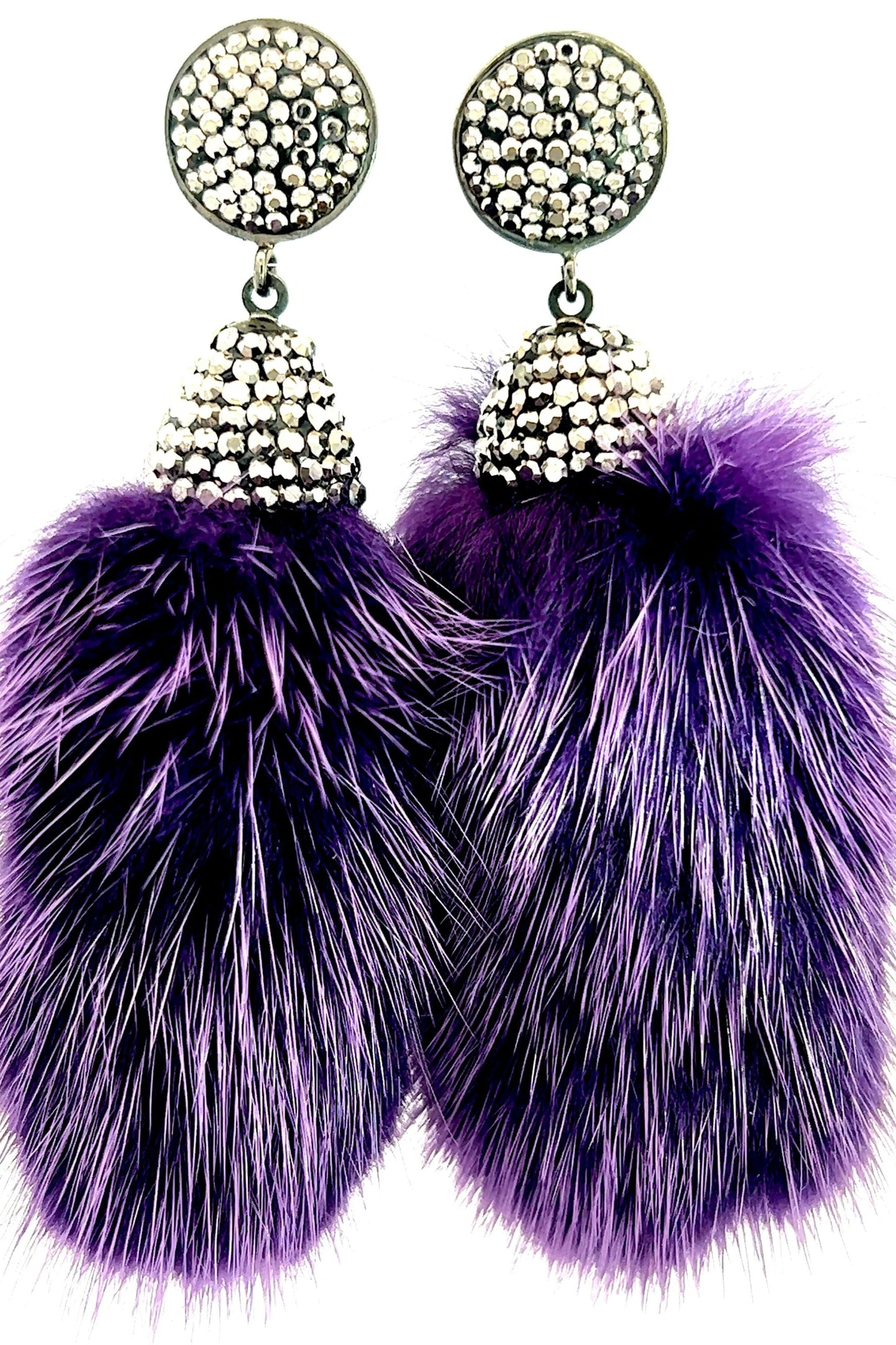Purple Fur Drop Crystal Earring - Born To Glam Born To Glam