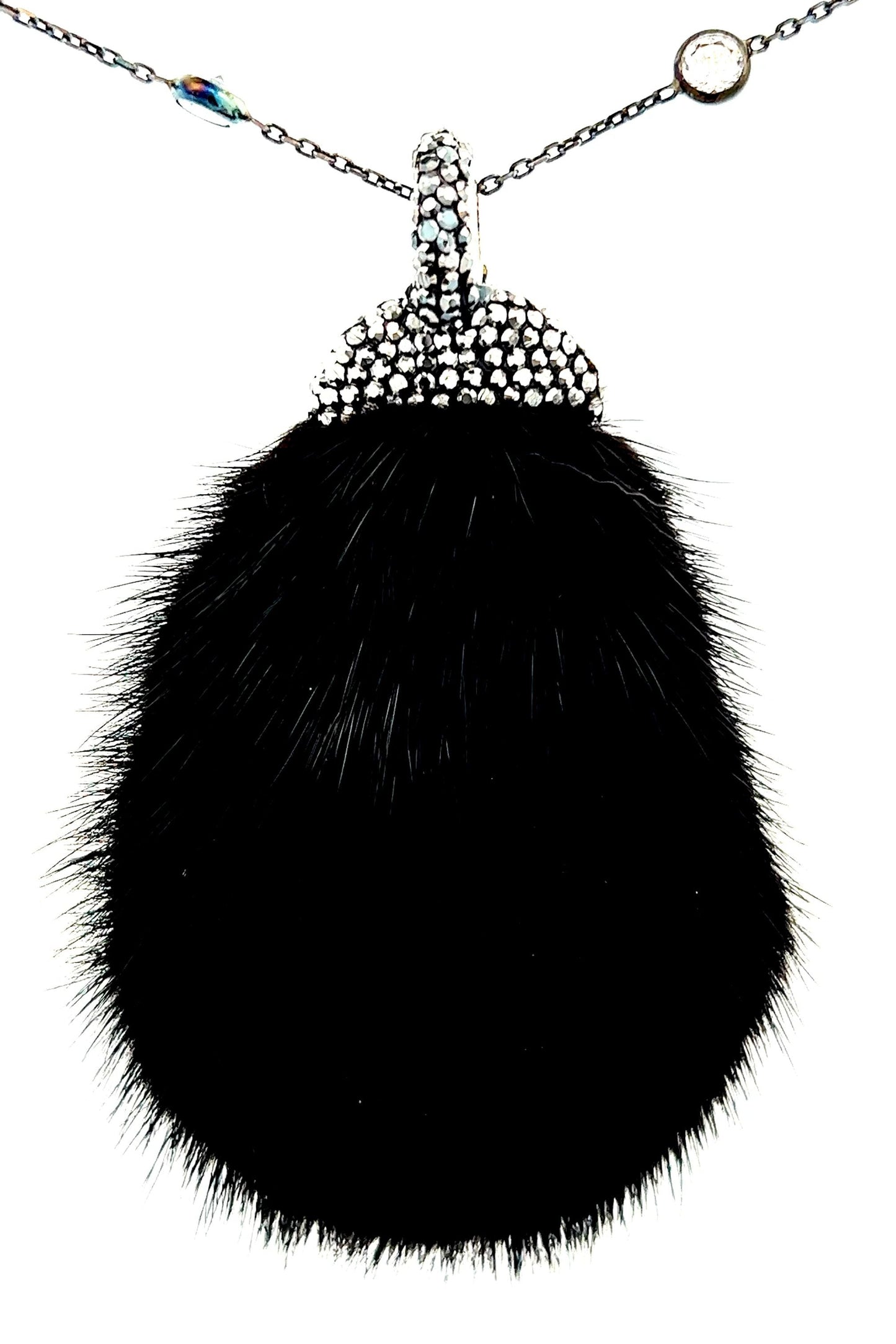 Black Luxe Fur Crystal Pendant Sterling Silver CZ Necklace - Born To Glam Born To Glam
