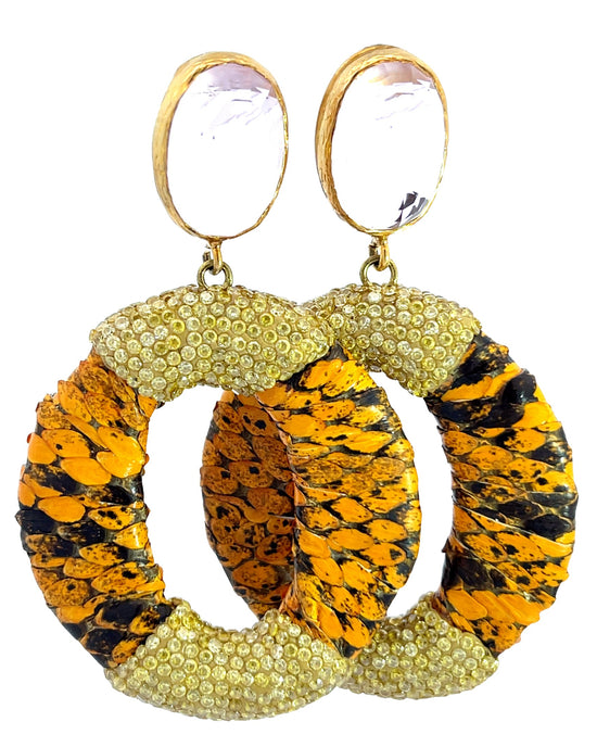 Orange & Gold Leather Crystal Earring - Born To Glam Born To Glam