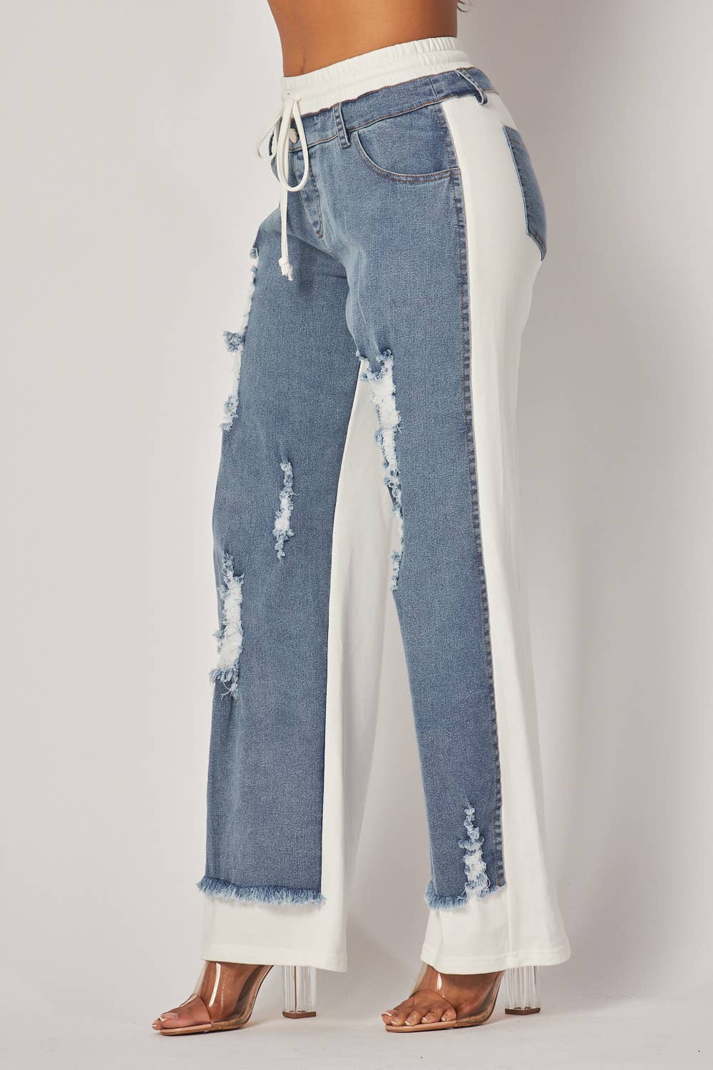 Ivory Denim Jeans Sweatpants - Born To Glam Born To Glam