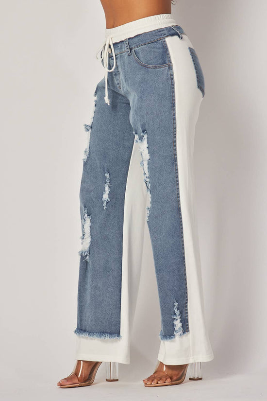 Ivory Denim Jeans Sweatpants - Born To Glam Born To Glam