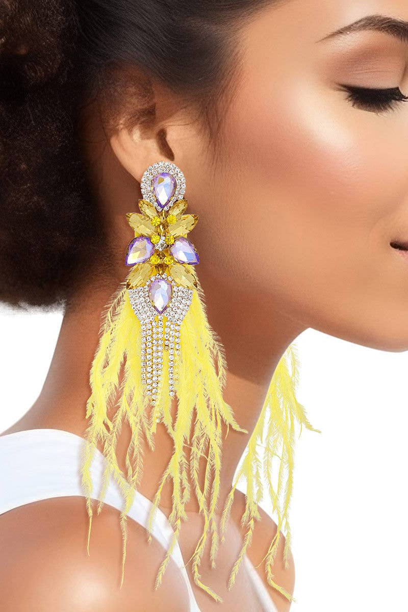 Tassel Yellow Feather Earrings - Born To Glam Born To Glam