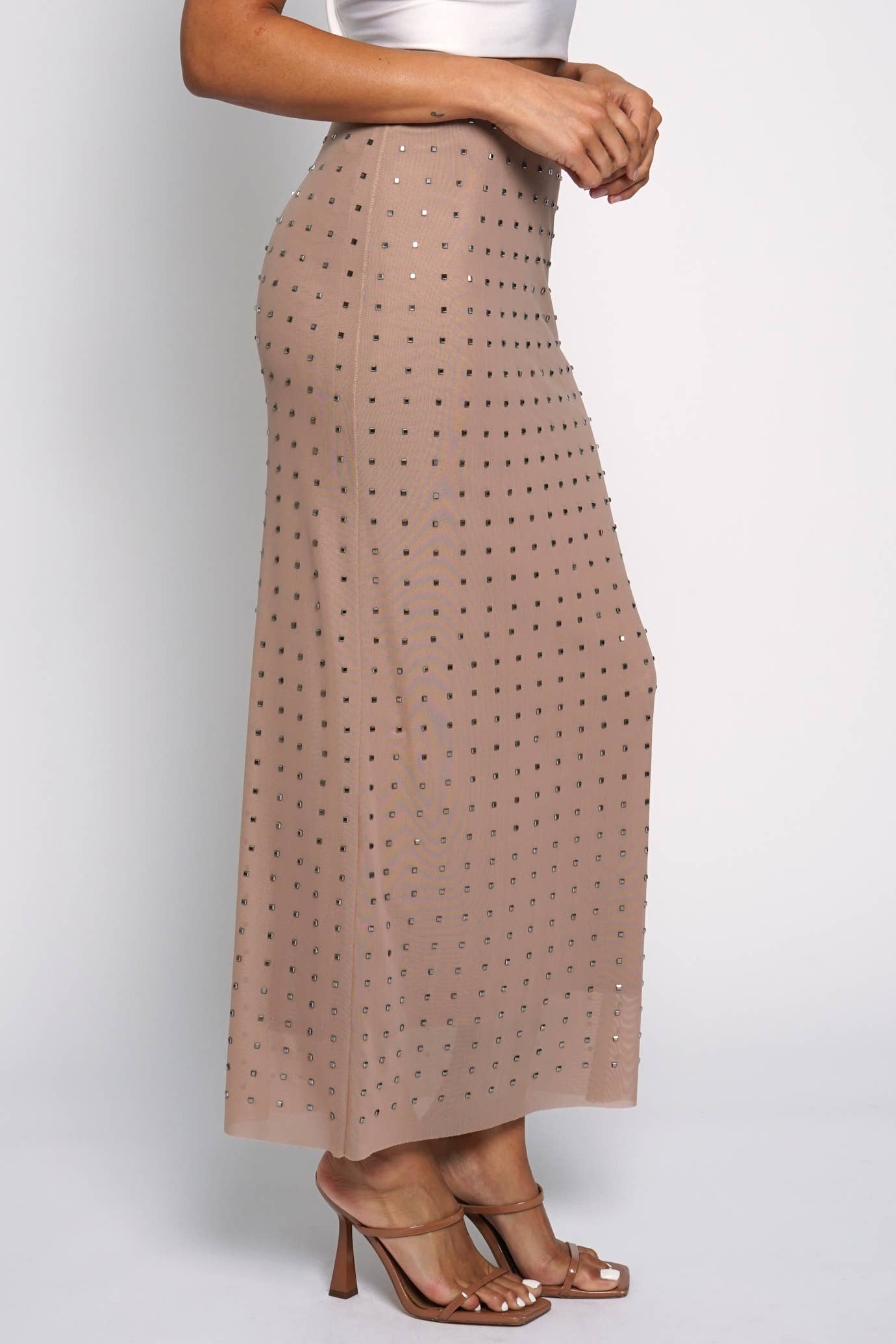 Nude Mirror Mesh Maxi Skirt Born To Glam