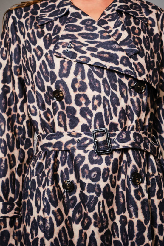 Leopard Print Belted Double Breasted Trench - Born To Glam Born To Glam