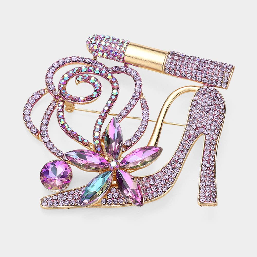 Rhinestone Pave High Heel Flower Lipstick Brooch - Born To Glam Born To Glam