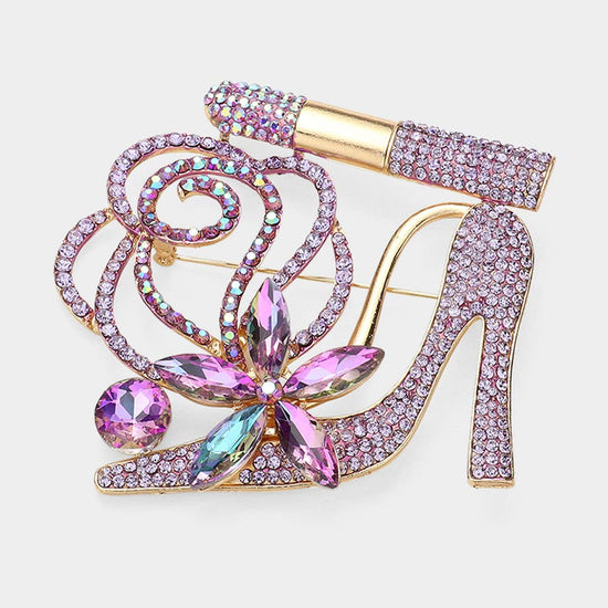 Rhinestone Pave High Heel Flower Lipstick Brooch - Born To Glam Born To Glam