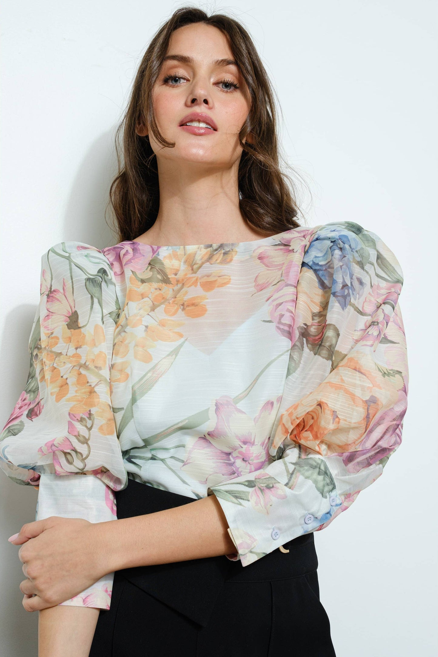 Sheer Floral Puff-Sleeve Blouse - Born To Glam Born To Glam