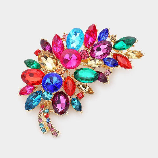 Glass Crystal Leaf Pin Brooch - Born To Glam Born To Glam