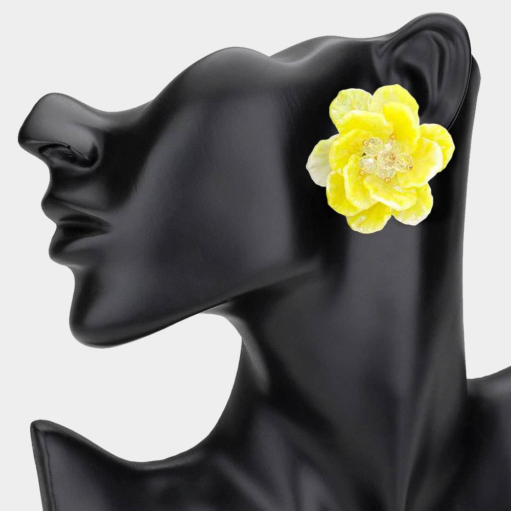 Faceted Bud Resin Petal Flower Earrings - Born To Glam Born To Glam