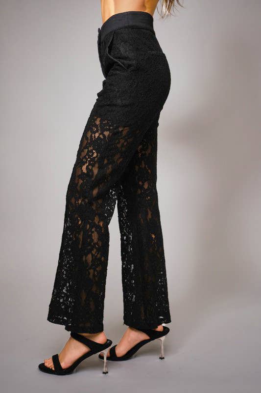 Lace Sheer Mid Rise Trouser Pants - Born To Glam Born To Glam