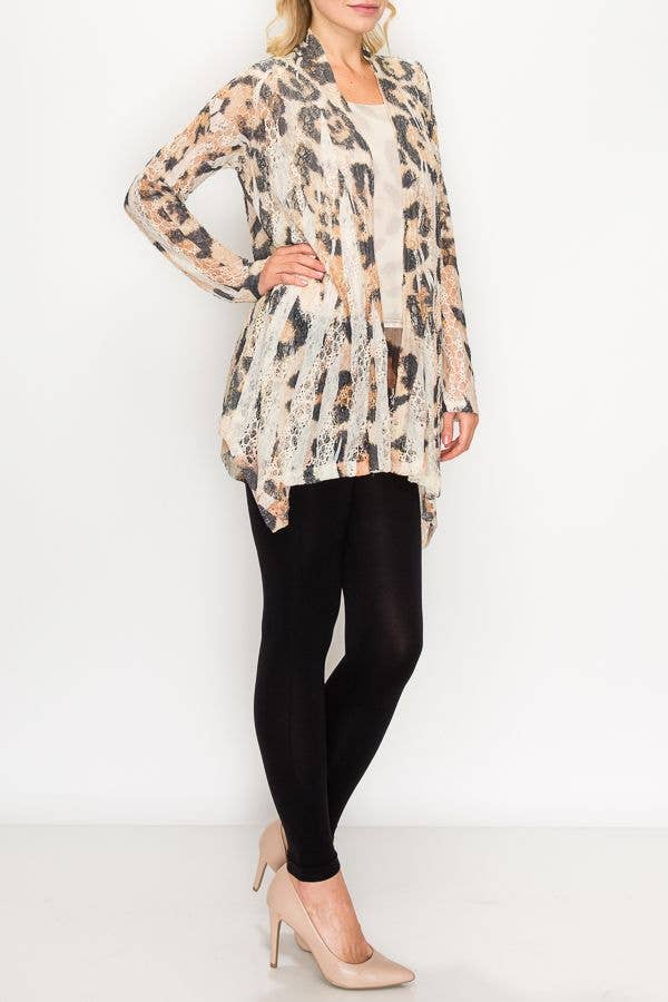 Long Sleeve Leopard Lace Cardigan - Born To Glam Born To Glam
