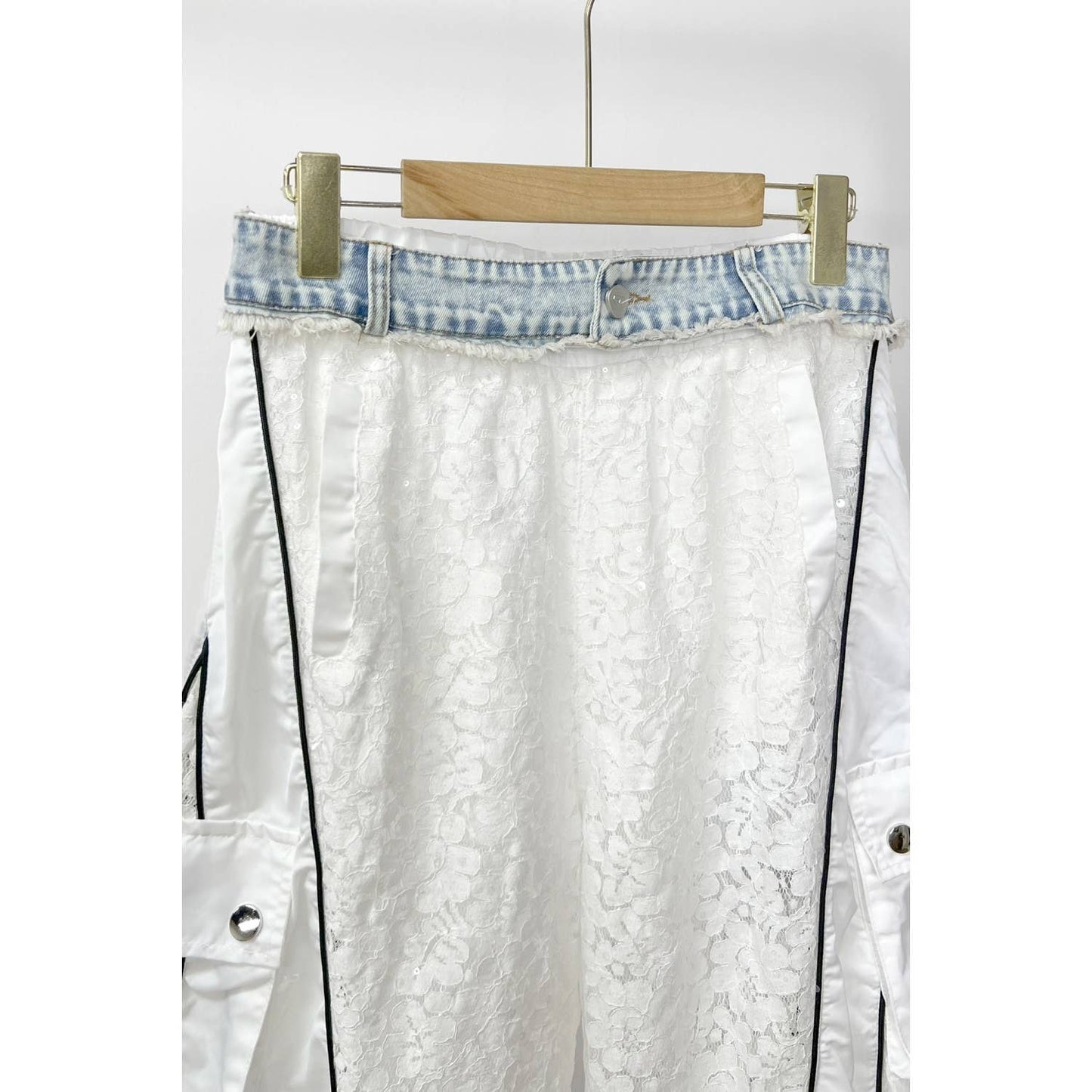 Denim Waist Sporty Lace Cargo Pants - Born To Glam Born To Glam