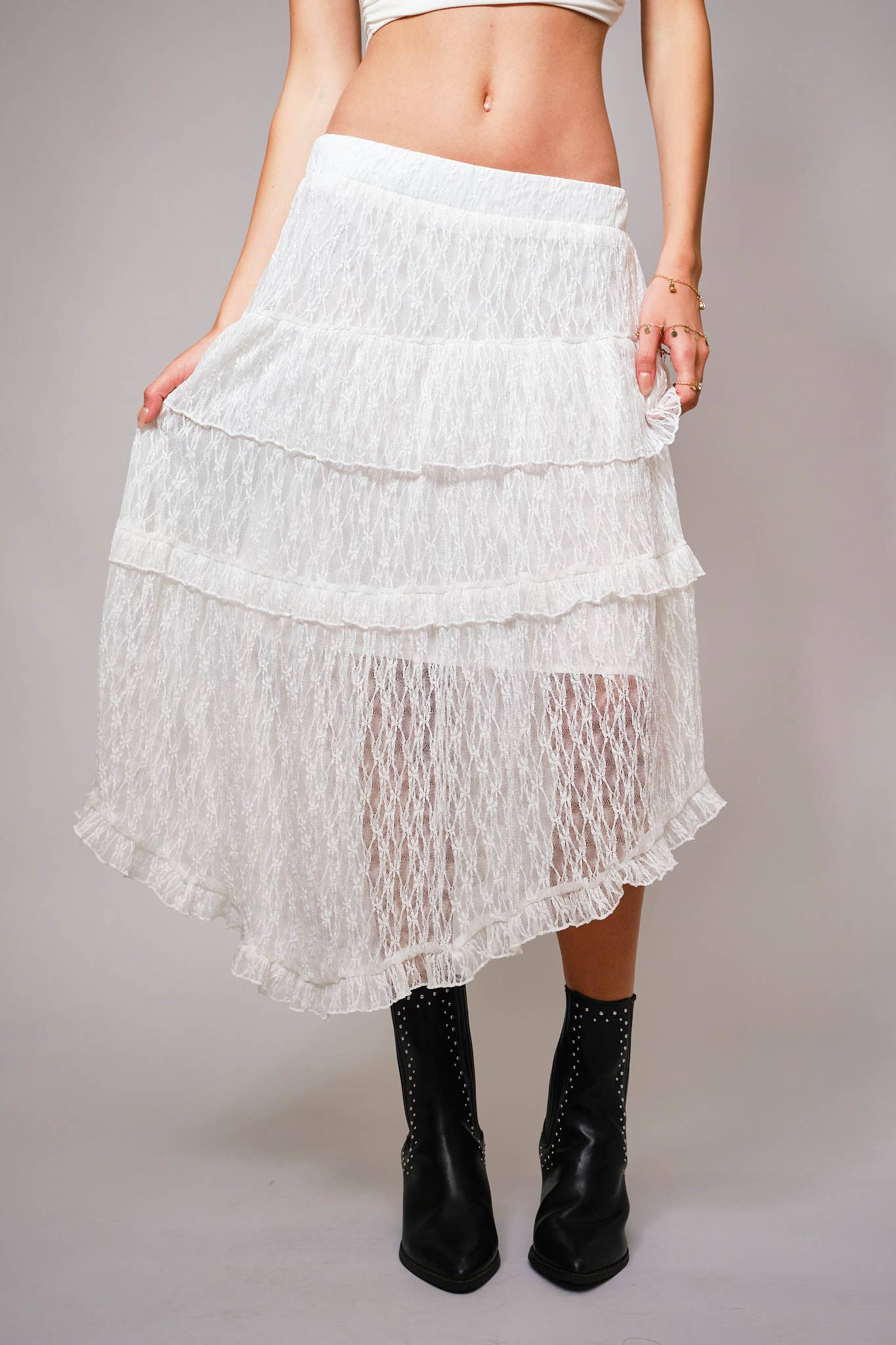 White Sheer Lace Lined Skirt - Born To Glam Born To Glam