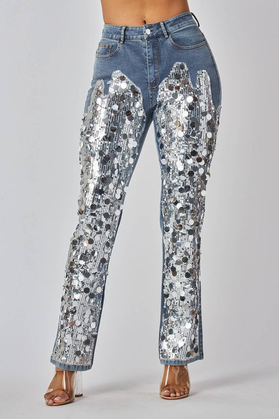 Sequin Embellished Statement Jeans - Born To Glam Born To Glam