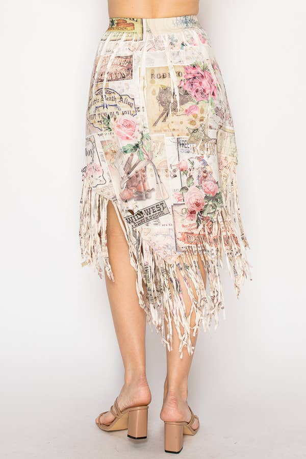Boho Chic Laser-Cut Fringe Skirt With Handkerchief Hem - 4763BG ROSE WEST - Born To Glam Born To Glam
